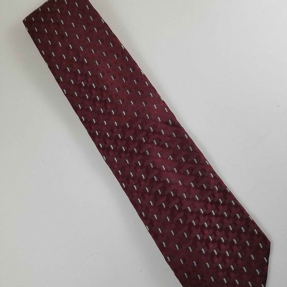 Mens Joseph & Feiss International Tie Burgundy Silver 58" Squares 100% Silk - Picture 2 of 6